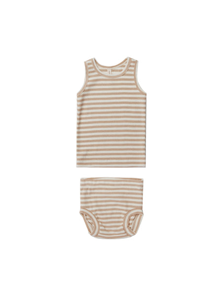 Quincy Mae Ribbed Tank + Bloomer Set ~ Latte Stripe