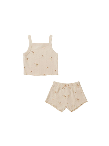 Quincy Mae Pointelle Tank + Shortie Set ~ Ditsy Clay