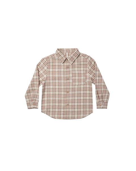 Rylee + Cru Long Sleeve Collared Shirt ~ Mocha Plaid