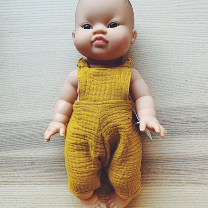 Minikane Asian Baby Boy Doll with Overalls