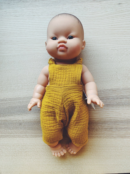 Minikane Asian Baby Boy Doll with Overalls