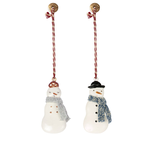 Maileg Metal Snowman Ornaments ~ Set of 2