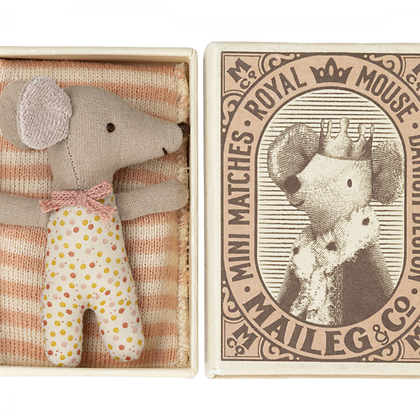 Maileg Sleepy/Wakey Baby Mouse in Matchbox ~ Rose