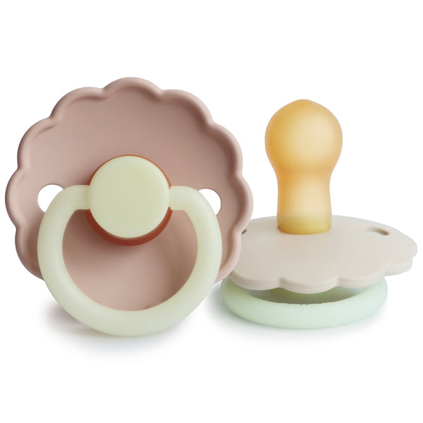 Mushie FRIGG Daisy Night Natural Rubber Baby Pacifier ~ Blush/Cream  (0-6 Months)