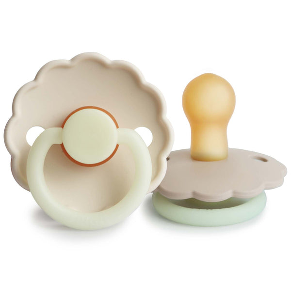 Mushie FRIGG Daisy Night Natural Rubber Baby Pacifier ~ Croissant/Cream (0-6 Months)