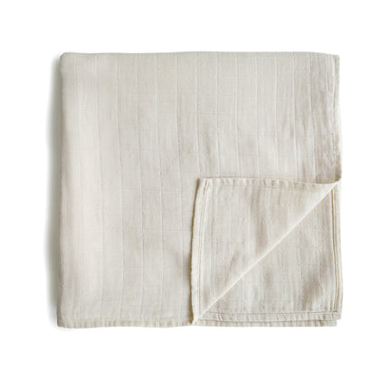 Mushie Muslin Swaddle Blanket Organic Cotton ~ Fog