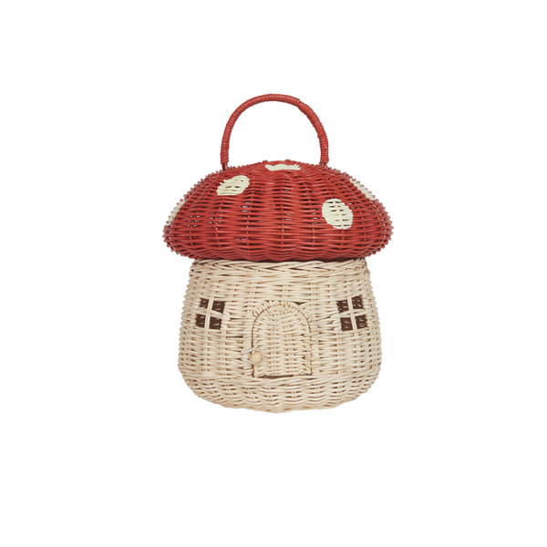 Olli Ella Rattan Mushroom Basket ~ Red